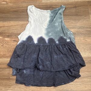 American Eagle Outfitters V-Neck Blue Ombre Tie Dye Peplum Tank Top